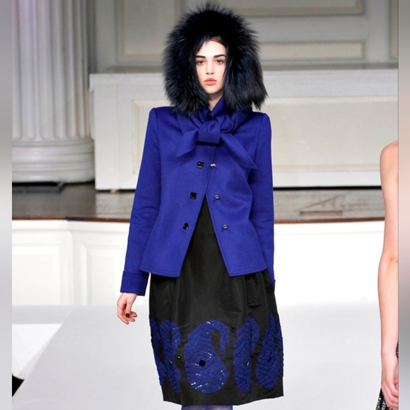 *$4,000 OSCAR DE LA RENTA GORGEOUS BLACK BLUE BEADED RUNWAY SILK DRESS US 0, M - Picture 1 of 13